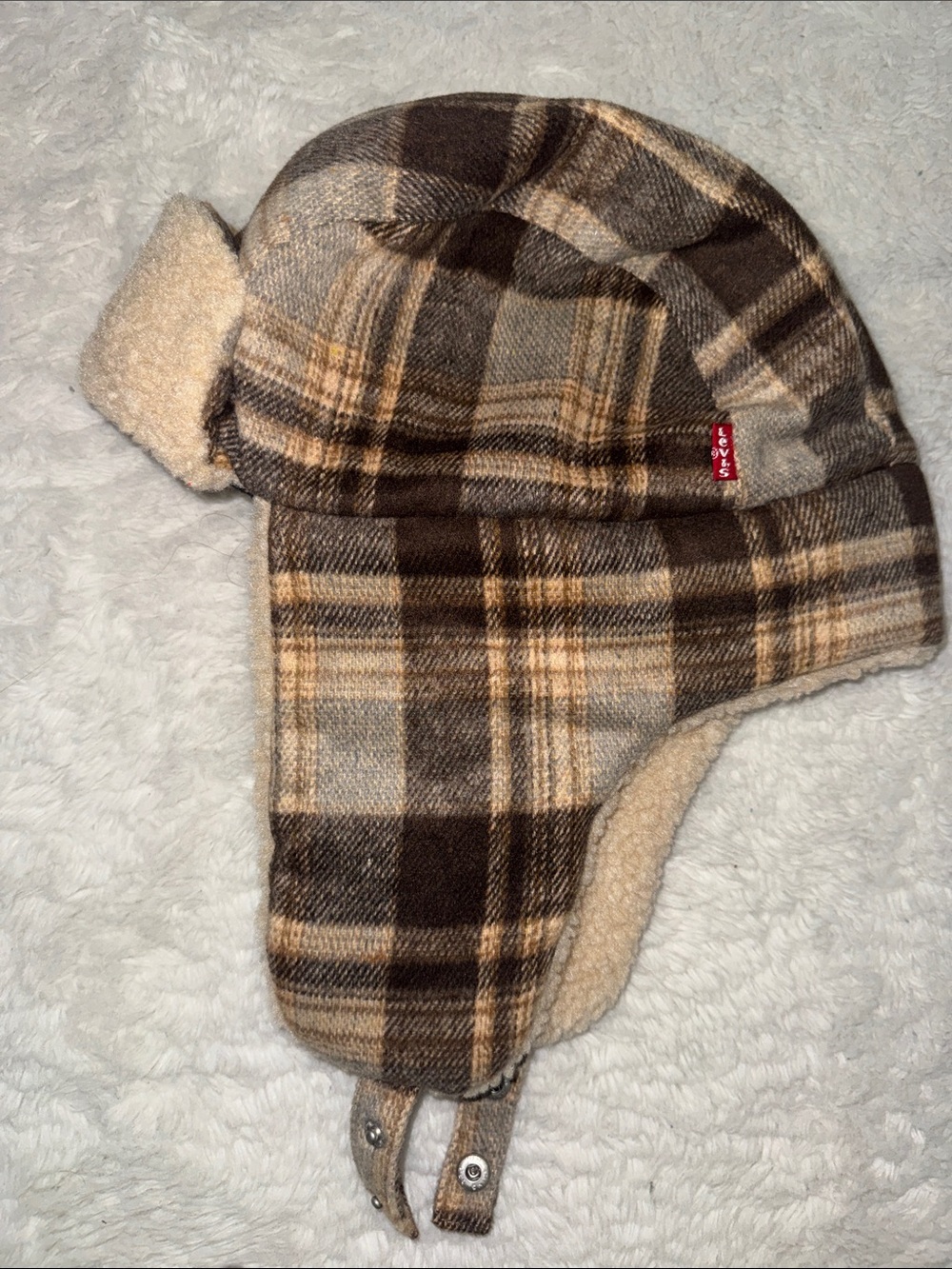 Levi's Brown and Tan Plaid Trapper Hat